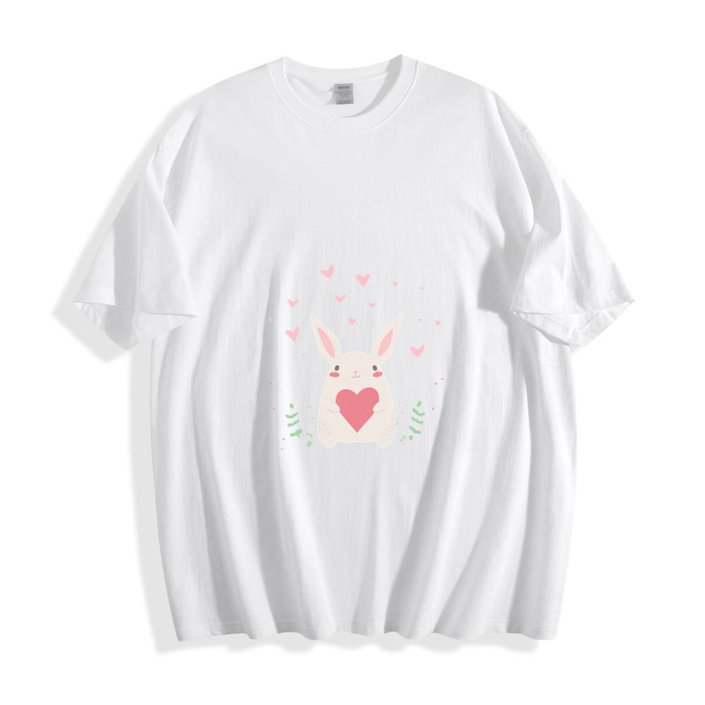 Cute Bunny Holding Heart Graphic T-Shirt