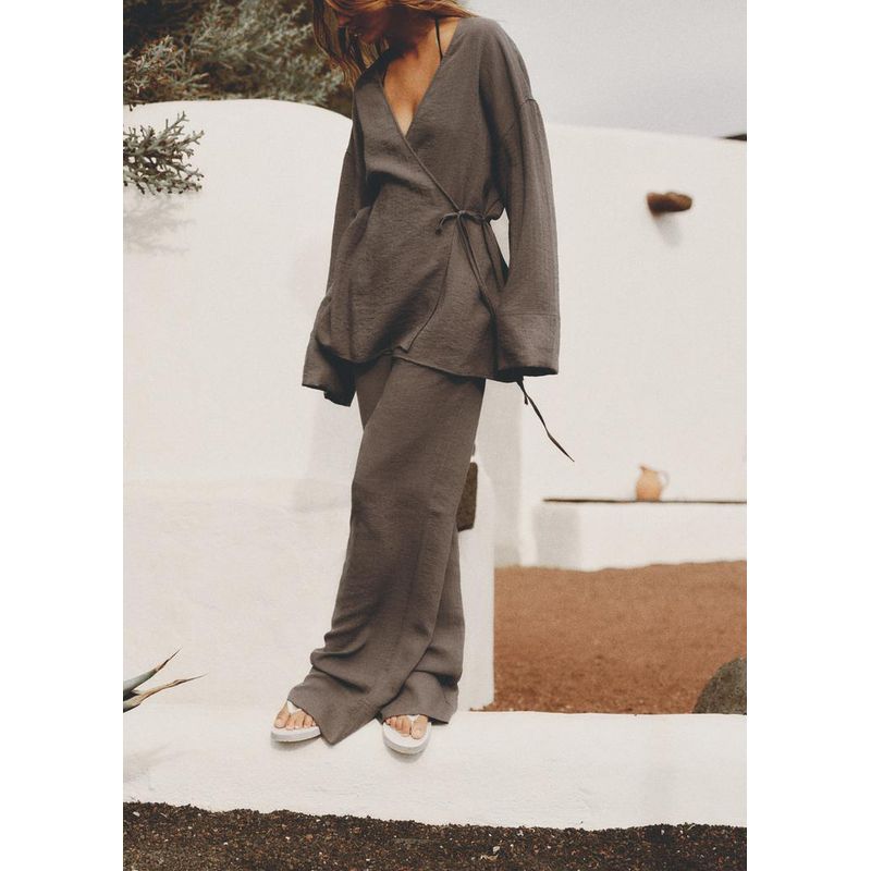 Spring New Trend Texture Double Breasted Kimono Outerwear 5427743 Pajamas Style Pants 5427431