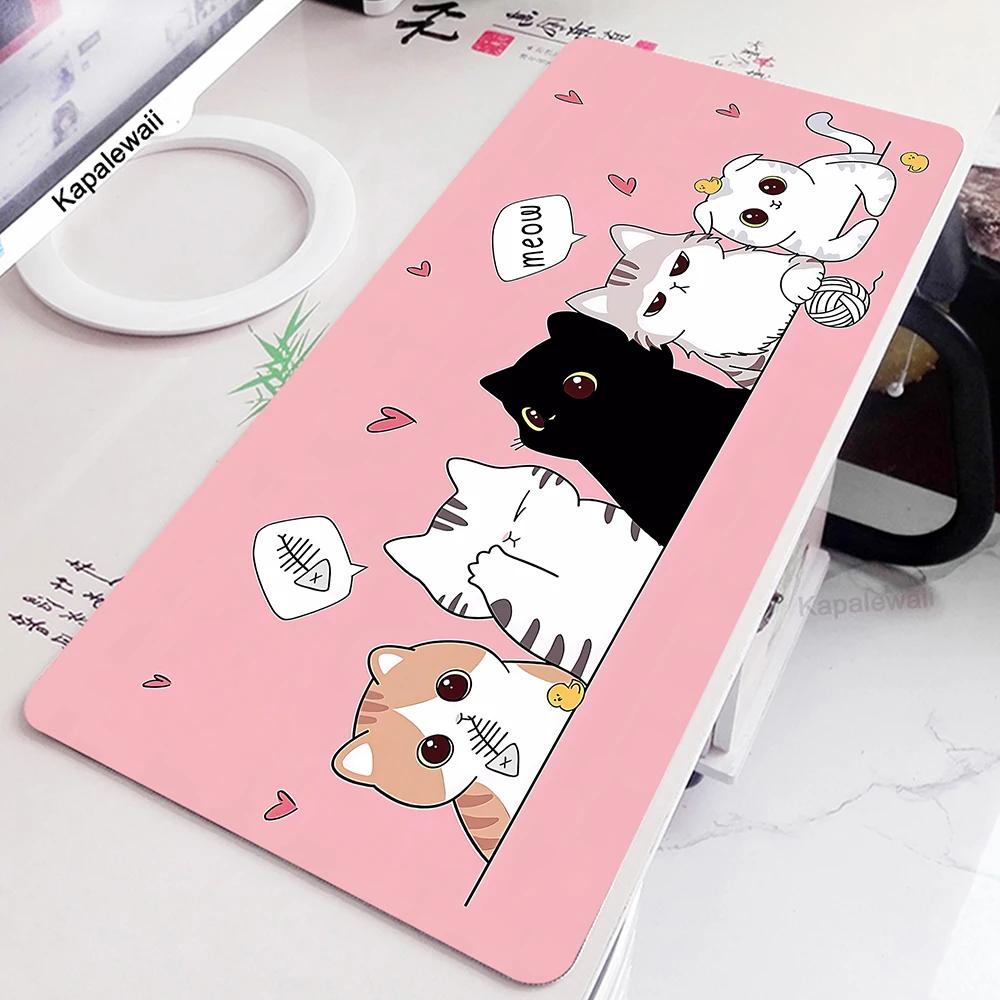 Large Pink Mouse Pad Kawaii Cute Cat Mousepad XXL Anime Deskmat AntiSlip PC Mouse Mat Big Keyboard Pads Table Carpet Xcm