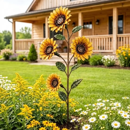 Outdoor Backyard Decorations Vintage Sunflower Hummingbird Feeder, Metal Garden Stake Water Station, Decorative Sturdy Soil Mount Bird Feeder