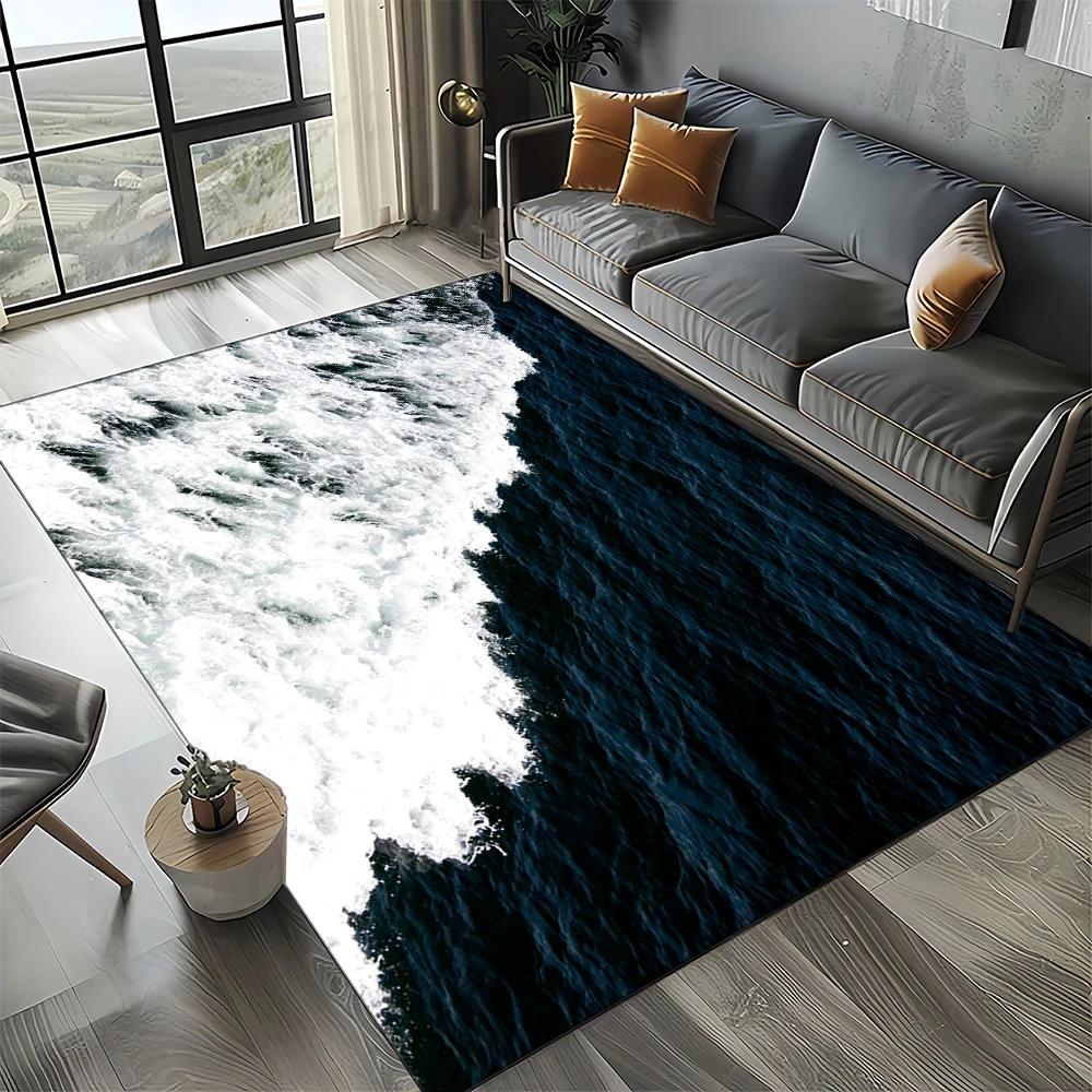 Style New Blue Green Seawater Sea Wave Ocean Carpet Rug for Living Room Bedroom Home Sofa Decoration, Floor Mat