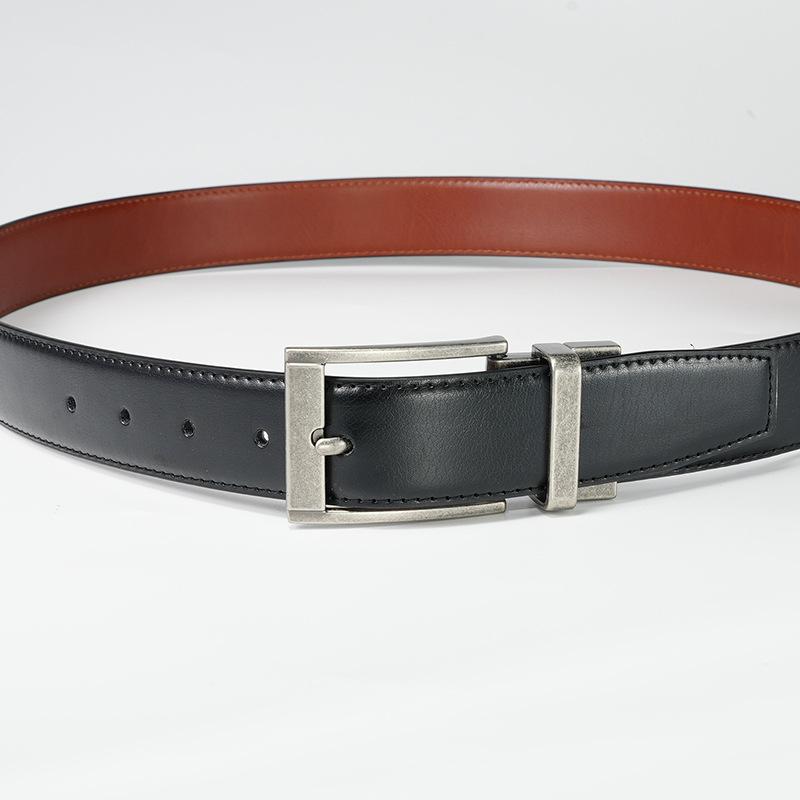 Men's Casual Leather Pin Buckle Rotary Switching Between Two Sides Can Wear Cowhide Two-layer Leather Pants Belt