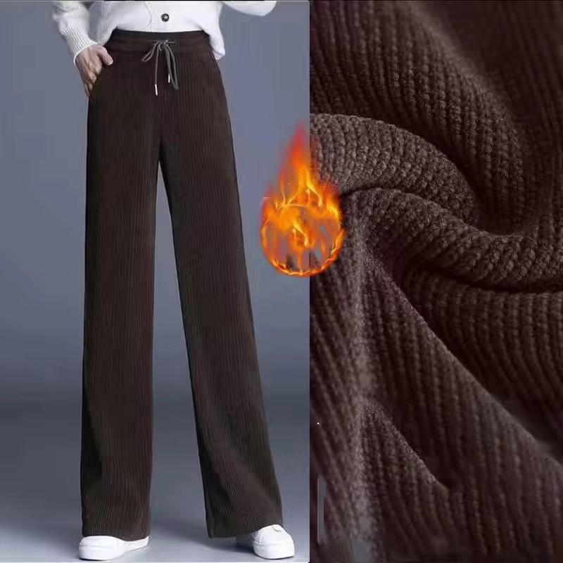 High Waist Velvet Wide Leg Pants - Thickened and Warm for Fall/Winter
