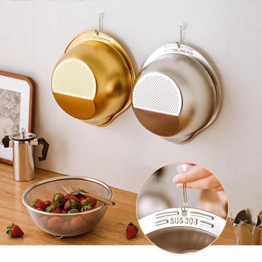 New Rice Washer Strainer Bowl Stainless SteelRice Washing Bowl Rice Sieve Colander Fruit and Vegetable Strainer Kitchen Tools