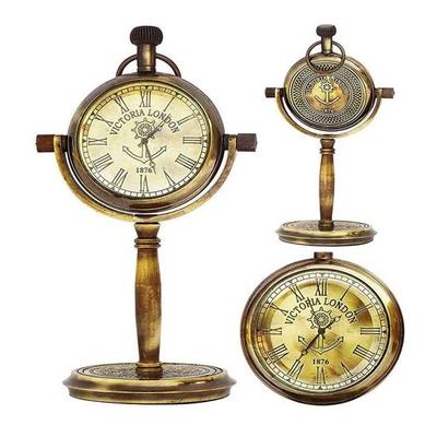 Antique Desk Clock with a Nautical Anchor Dial from the Victorian Era, Showcasing Vintage Maritime Design