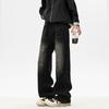 American retro washed ripped jeans men's trendy high street cat beard loose straight casual wide-leg trousers