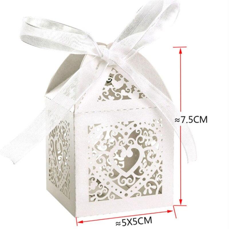 5PCS Love Heart Laser Cut Hollow Carriage Favors Gifts Chocolate Candy Boxes With Ribbon Wedding Party Supplies