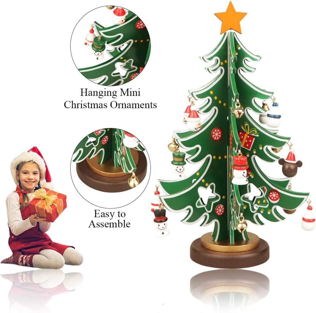 Tabletop Wooden Christmas Tree Advent Calendar, 24-Day Countdown Calendar with 24 Mini Hanging Ornaments, DIY Holiday Desk Decoration (30cm)