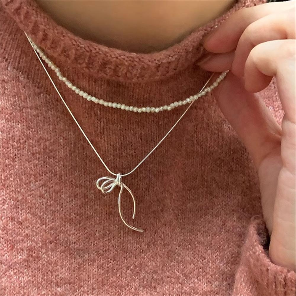 Ribbon Bow Necklace Sweet Delicate Gentle Neck Chain Personalized Clavicle Chain