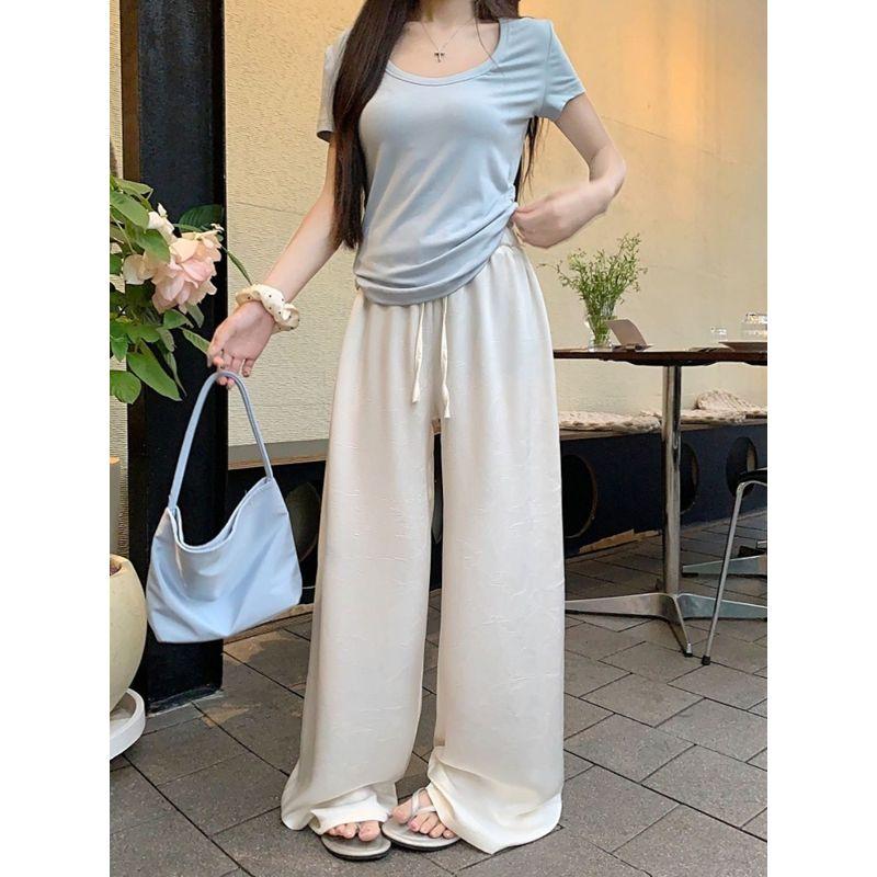 Pink Acetate Casual High Waist Mop Trousers Satin