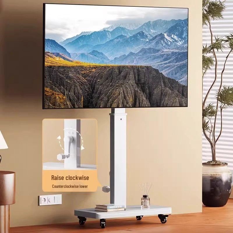 Rotatable TV Stand with Wheels - Vertical & Horizontal Adjustable Display Cart for Live Broadcasts