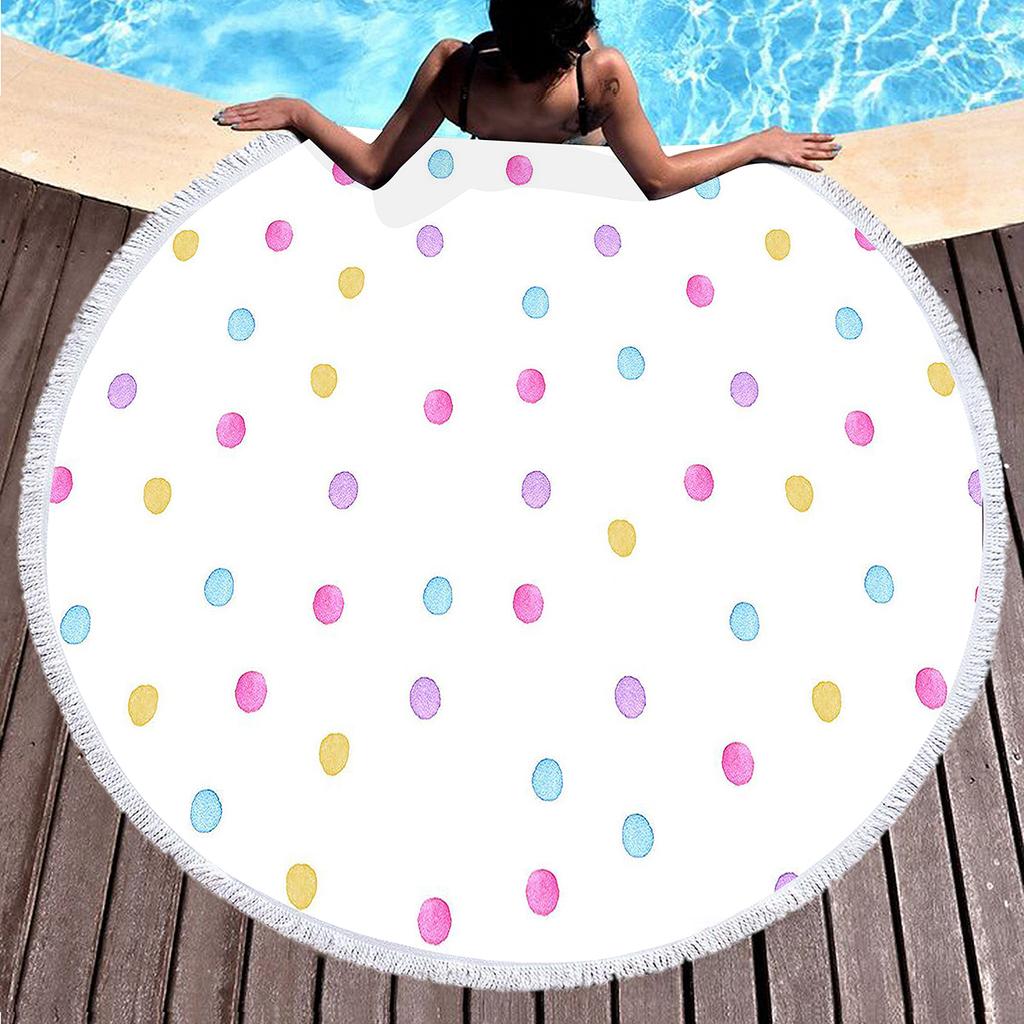 Watercolor Dots Round Beach Towel Abstract Geometric Shawl Beach Blanket Large Lightweight Quick Dry Absorbent Soft Pool Towel