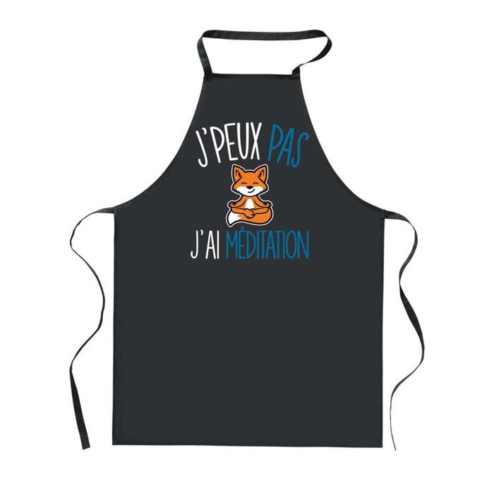 Tablier de cuisine - PLANETEE - J'peux Pas Méditation Renard - Noir - 90x60 cm - Impression France
