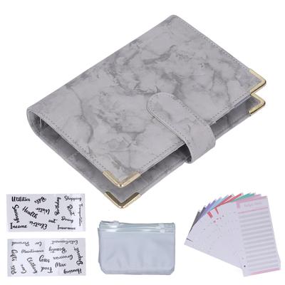 A6 PU Leather 6 Holes Budget Binder with 8 Zipper Bag 12 Budget Sheet 2 Stickers Replaceable Inner Core Cash Budget
