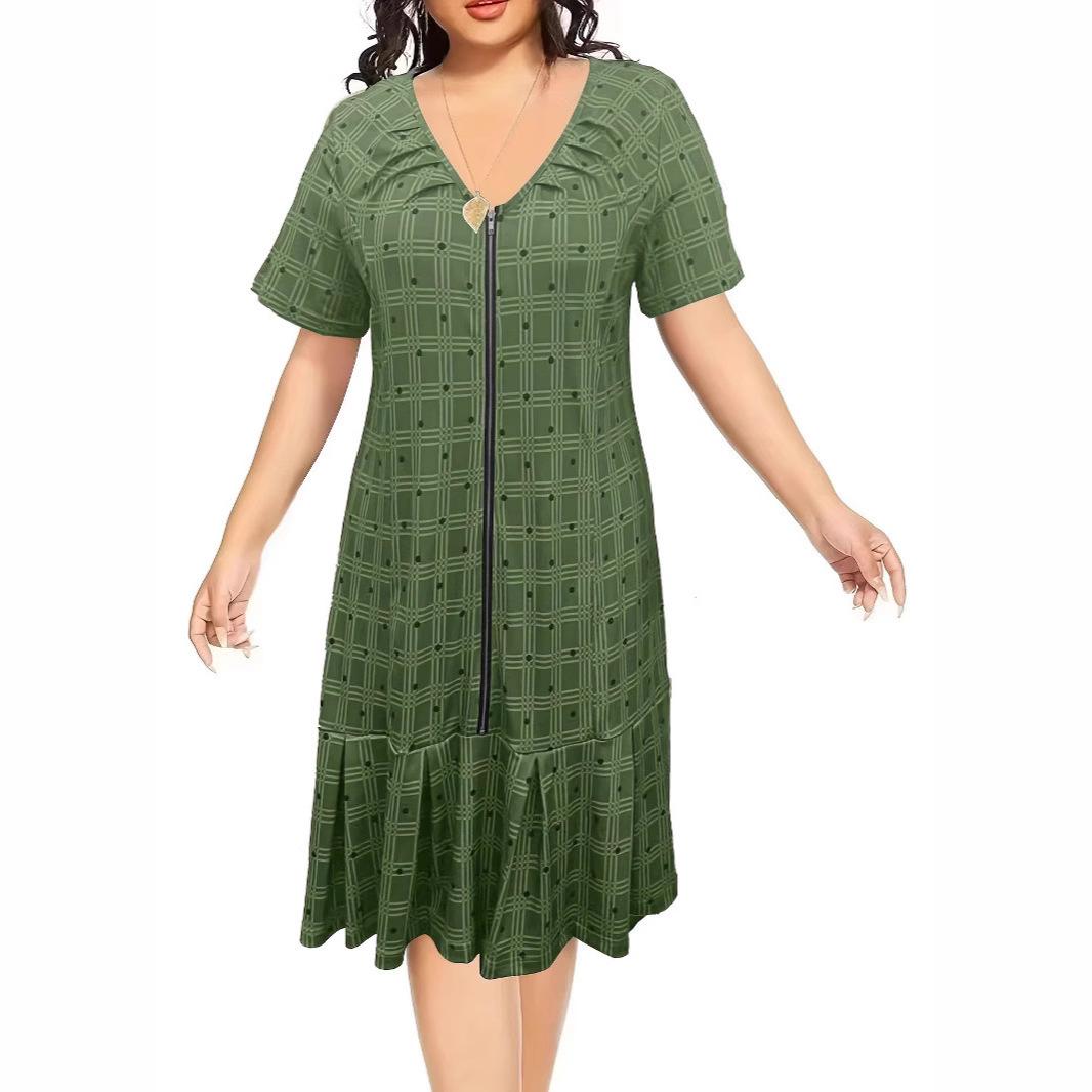 

2026 Women s European American Plaid Plus Size Dress with Regular Sleeves 2XL