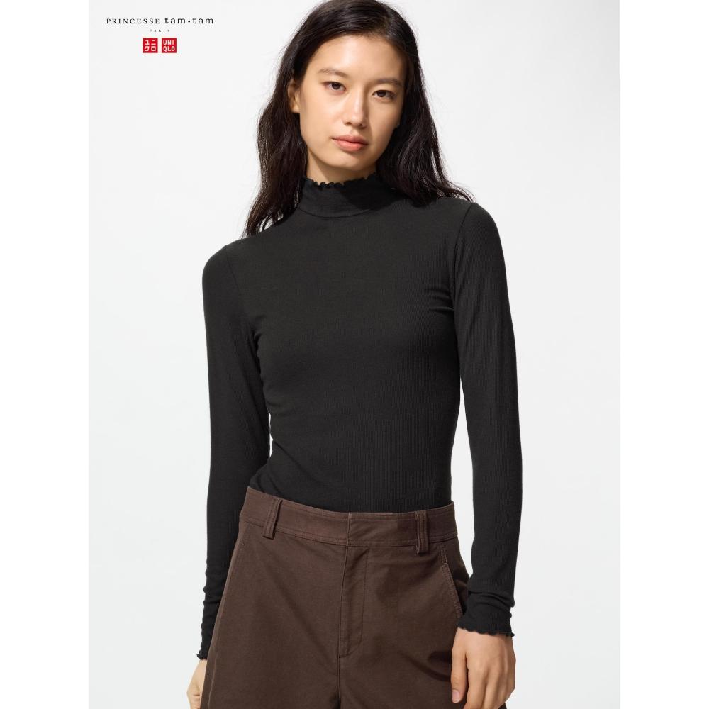 Uniqlo ExTra Warm HeaTTech Cashmere Blend Ribbed Mock Neck T shirT