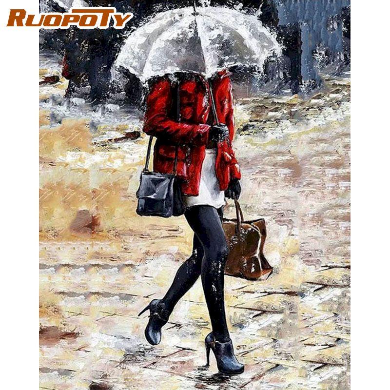 RUOPOTY Liebhaber unter Regenschirm Malen nach Zahlen Kits für Erwachsene, DIY Ölfarbe, Figurenmalerei auf Leinwand, Acrylfarbe für Heimdekoration