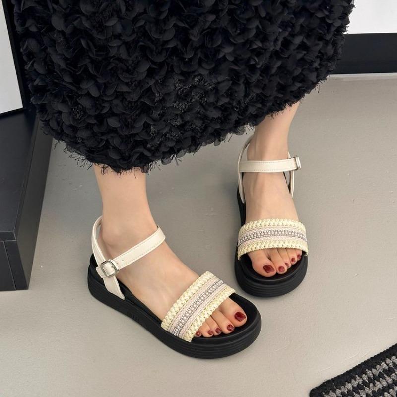 2026 Wedge Sandals Women Open Toe Shoes Large Platform Open Toe Women s Shoes 35 бежевый