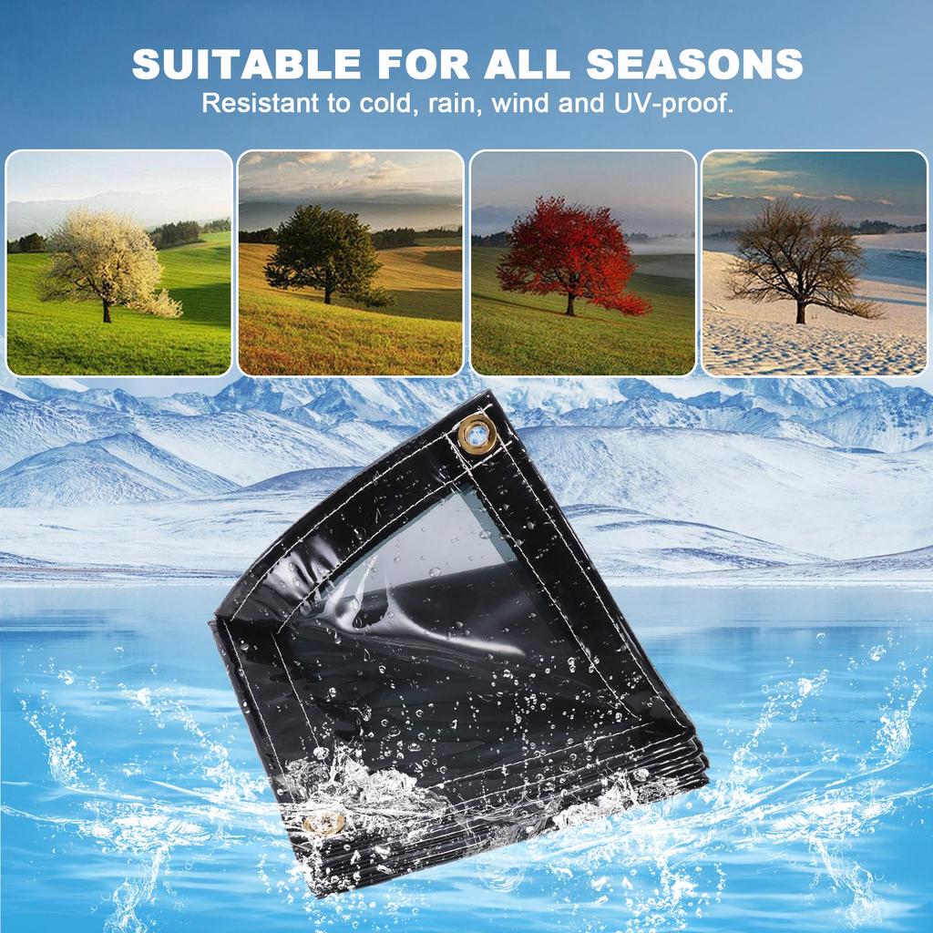 Heavy Duty PVC Vinyl Tarp Waterproof Transparent Tarpaulin with Reinforced Grommets for Greenhouse, Patio Cover, Roof
