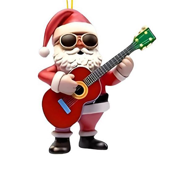 Santa Claus Christmas Ornament Cute Santa Plays Guitar/Sax/Trumpet Musical Instrument Acrylic Ornament for Christmas Tree Home Party Decor
