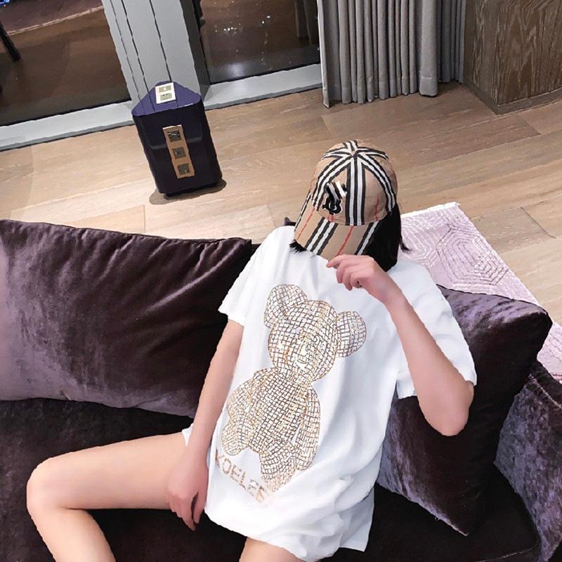 

New bear short-sleeved t-shirt women s early spring 2025 loose large version medium and long pure cotton t-shirt top ns XXXL білий