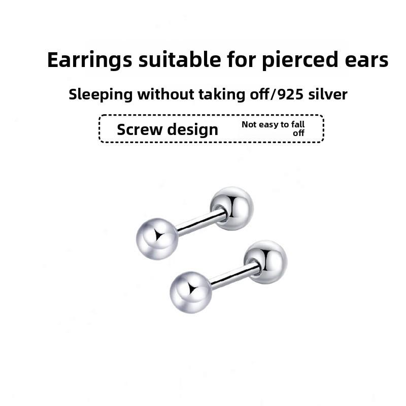 Earlobe Stud Earrings with Silver Pins, Mini Ear Bone Studs, Sleep-friendly, No Need To Remove, Double-headed Threaded Earrings