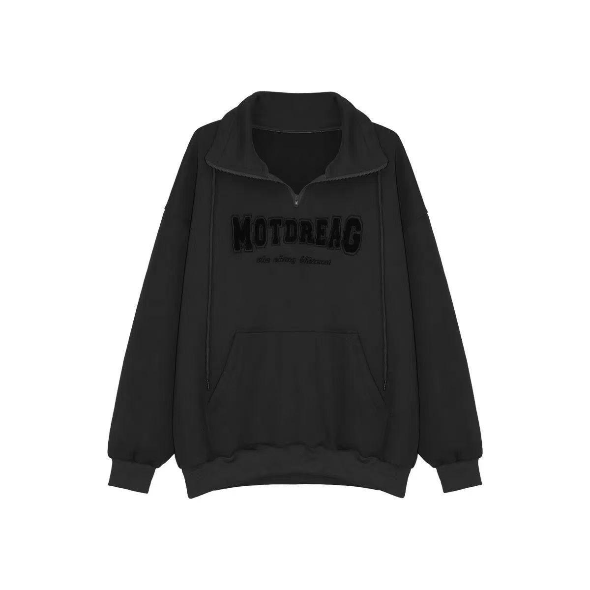 Men’s Korean Style Half-Zip Hoodie, Autumn/Winter Loose Fit, Casual Versatile Lapel, Plus Velvet Trim. M