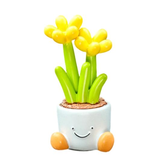Mini Resin Car Dashboard Ornaments Cute Flower Pot Figurine, Cartoon Planter Ornament Decorative Accessories for Interior Desk Decor, Fairy