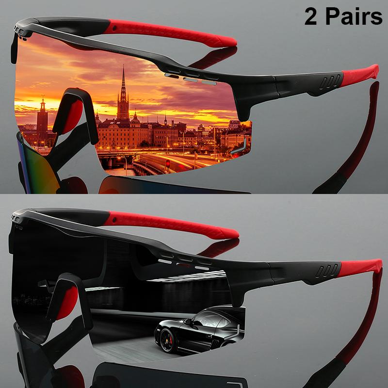 1 Paar Halbrandlose Sportbrille Herren Spiegel Fahrradsonnenbrille Übergröße Winddicht Wrap-Around Rund Anti-UV-Schutz