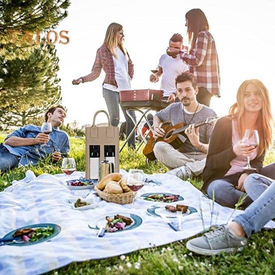 Double Wine Carrier Bag with Portable Handle Shockproof Heavy Duty Felt Reusable Wine Champagne Beer Bottle Tote Handbag Gift