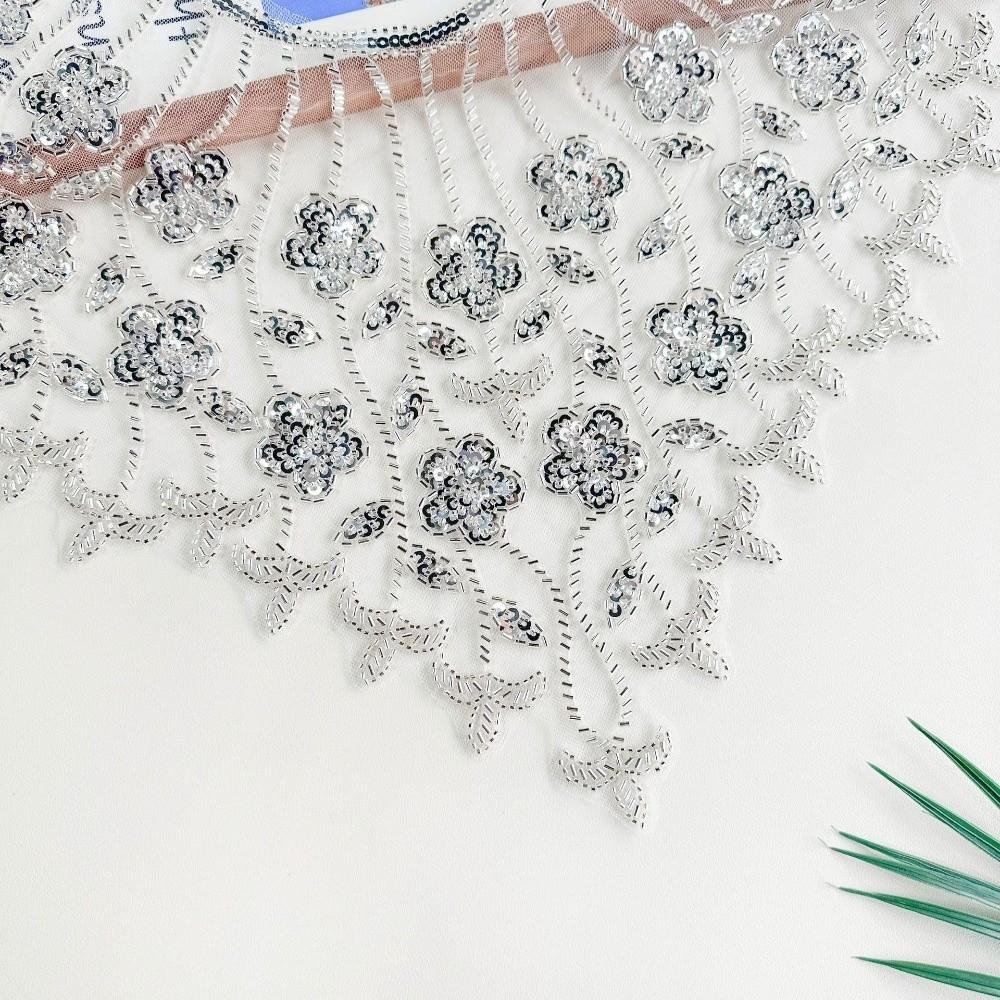 Hollow Design Embroidery Lace Bead Embroidery Mesh Texture Lace Mesh Gold Sequined DIY Application Collar Decoration