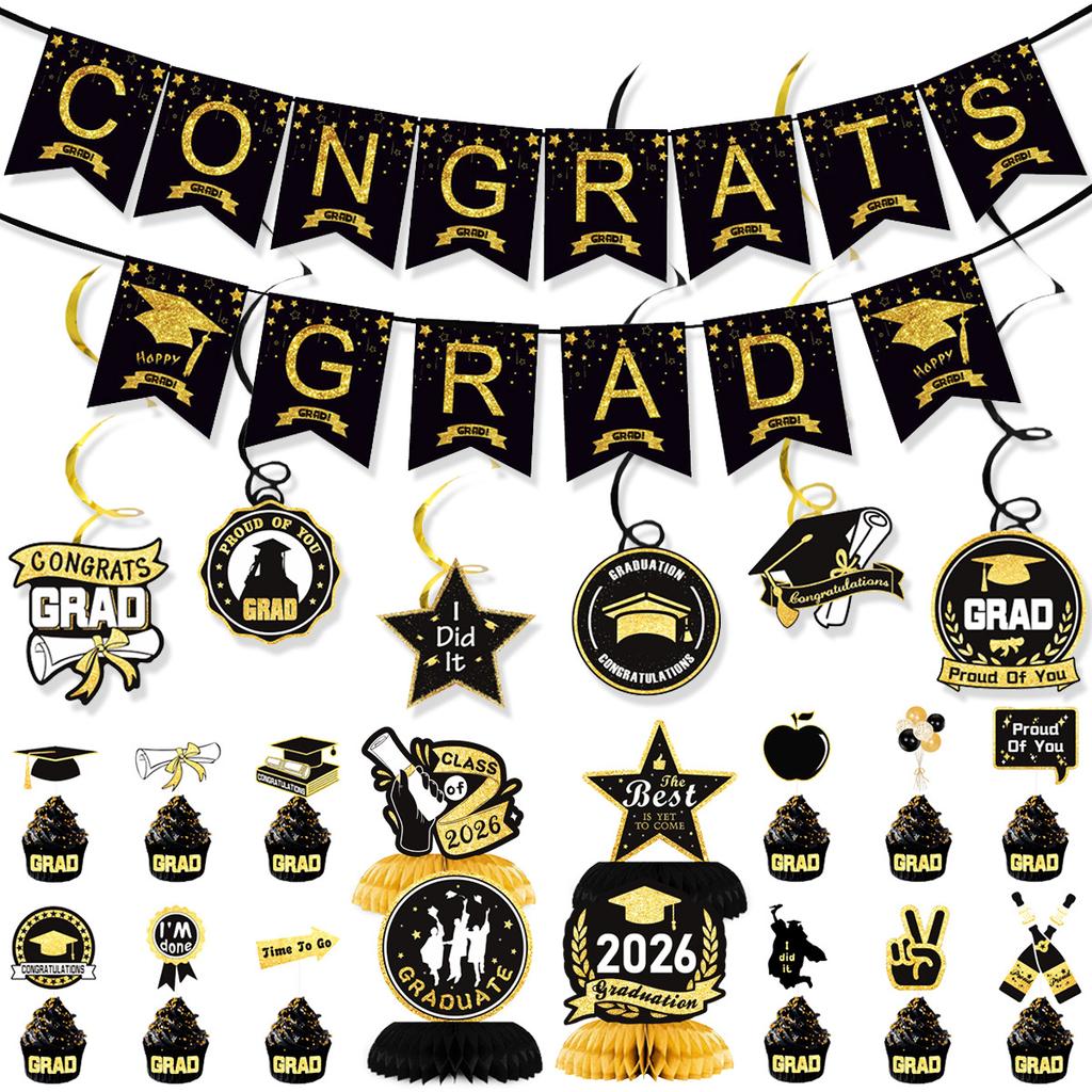 Graduation Season Theme Decoration Grad Flag School Hat Latte Honeycomb Balloon Set Customization