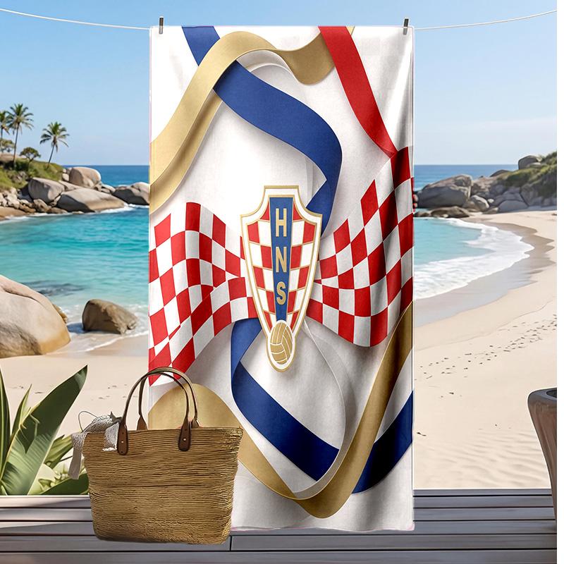 Asciugamano da Spiaggia con Stampa Calcio Croazia Asciugatura Rapida Super Assorbente Morbido Asciugamano da Bagno per Nuoto Spiaggia Viaggio Souvenir Regalo per Fan