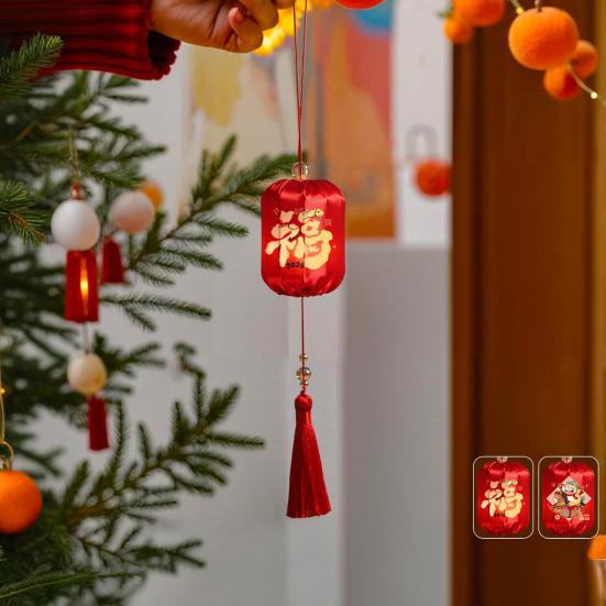 Chinese New Year Hanging Lanterns Small Lighted Red Lantern with Tassel for New Year Spring Festival Wedding Party Decor