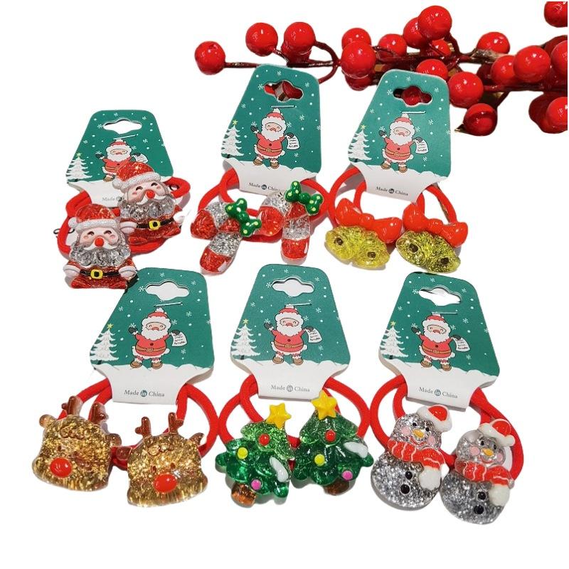 2Pcs/Set 2026  Christmas Hair Accessories Girls Festive Santa Claus Hair Ties Cute Red Hairpin Kid Holiday Party Hairpins