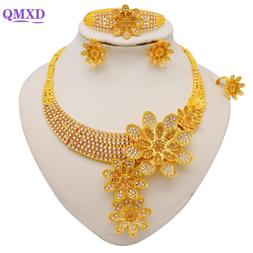 Dubai Gold Color Jewelry Sets African Indian Wedding Bridal Wife Gifts Necklace Bracelet Earrings Ring Jewelery For Women