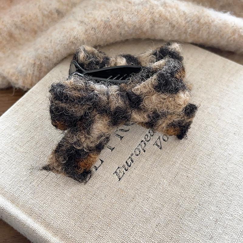 Leopard Print Bow Ball Head Grab Clip Female High Ponytail Fixed Anti-collapse Hairpin Shark Clip