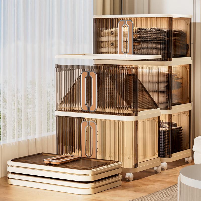 Multi-Layer Foldable Push-Pull Wardrobe & Snack Storage Cabinet with Wheels