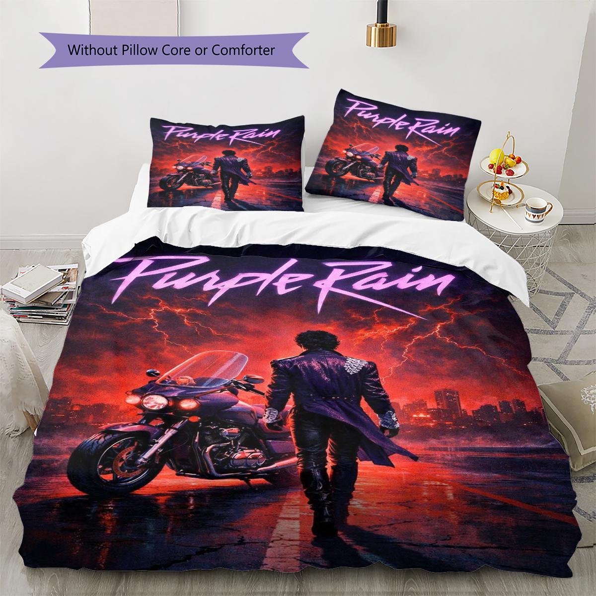

Prince Purple Rain Pattern Bedding Quilt Set Quilt Cover Pillowcase Home Decoration Gift (1 * duvet cover + 2 * pillowcase, without core) 135x200cm