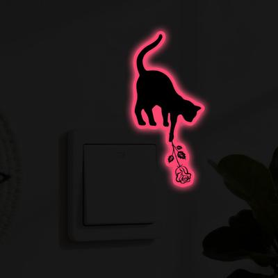 5Pcs/Set Luminous Cat Switch Sticker Self-adhesive Removable Waterproof PVC Glow-in-the-dark Kitten Wall Outlet Socket Decoration Decal