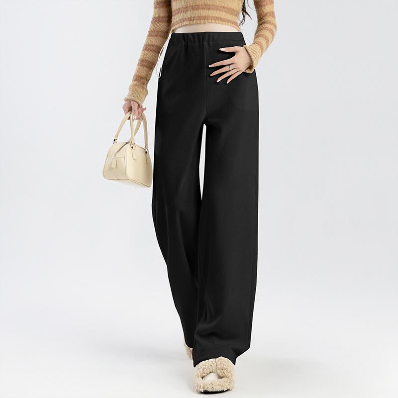 #Real Shot-3 Pregnant Women Side Drawstring Trousers Pocket High-quality European Cotton Lint Straight-leg Pants Wear Wide-leg Pants