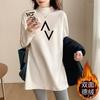 Plus Size Women's Half Turtleneck Mid-Length Long Sleeve Top Double-sided Fleece Warm Fall Winter Base Layer Shirt