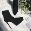 Skinny Boots Short Boots Pointed Tip Thin Heel Temperament Waterproof Table Socks Spring and Autumn Super High Single Boots 11cm Versatile Boots 