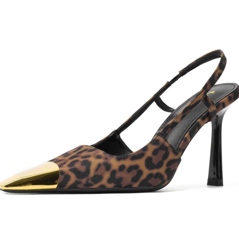 New Leopard Print Women Sandals Fashion Slip On Singbacks Shoes Eelgant Stripper Party Sandalias Shoes