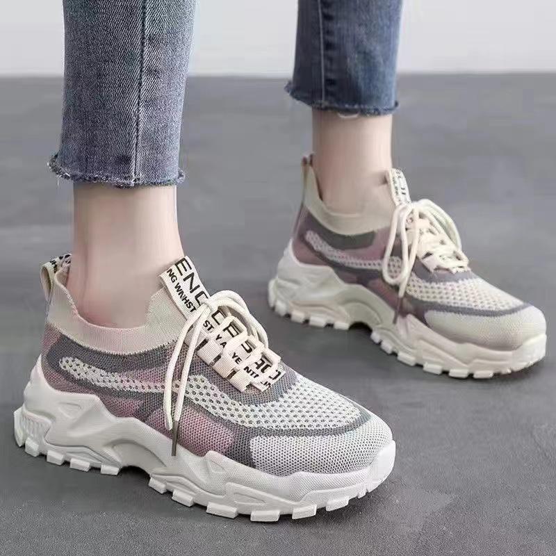 Shoes Women's Spring New Women's Shoes Flying Weaving Casual Breathable Sneakers Women's Platform Daddy Shoes Running Shoes