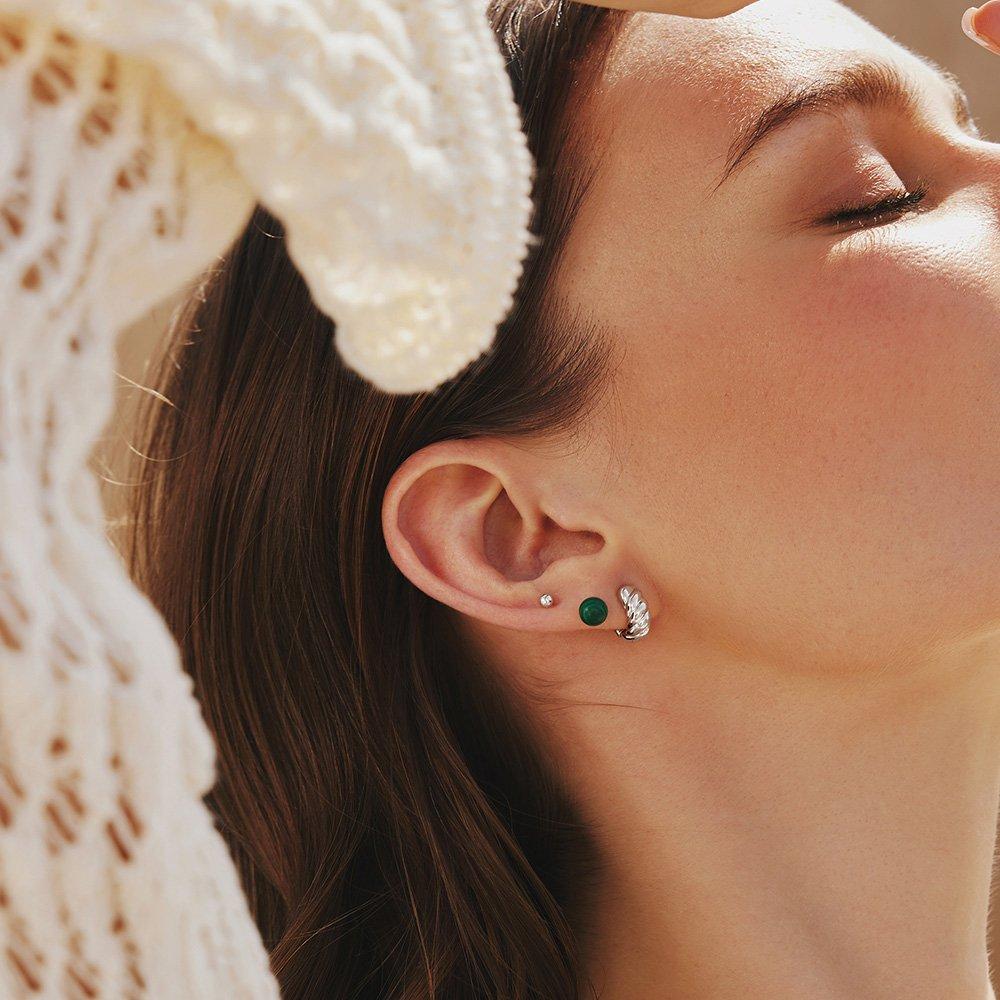 [Worn by Anna Miyawaki and Ham Eun-jung] Small Bold Textured Hoop 925 Silver Ring Earrings E063-06H