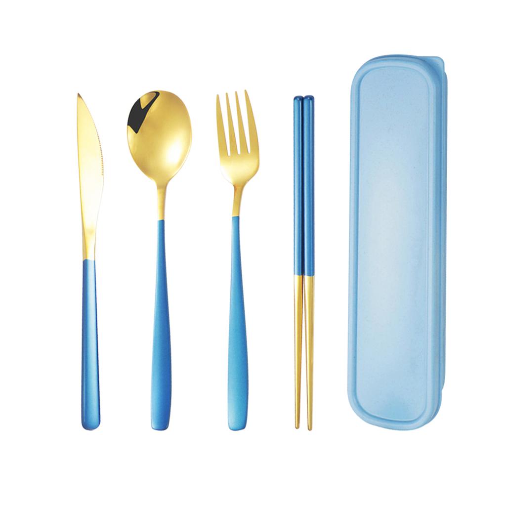 4pc Stainless steel tableware knife and fork spoon chopsticks tableware suit students go to school the portable suit