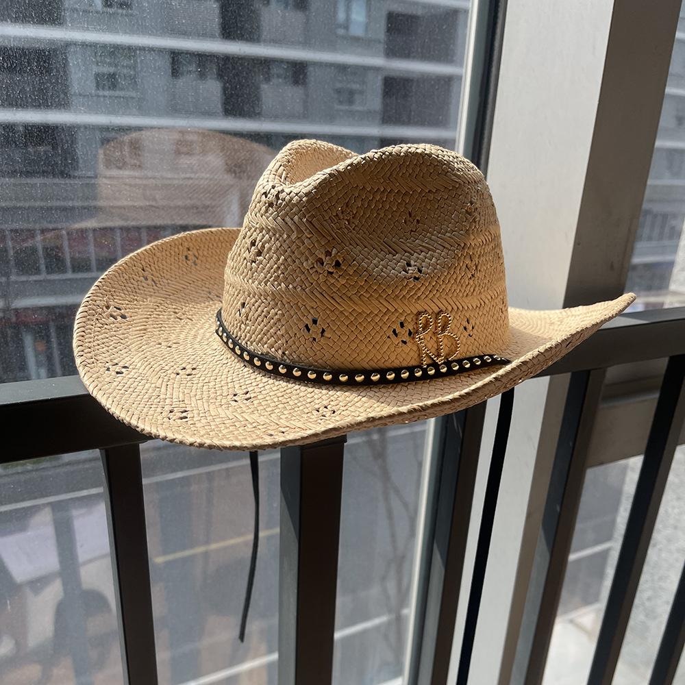 

2026 New Cowboy Straw Hat, Wide Brim Western Sun Cap with Letter Design, European American Style Unisex