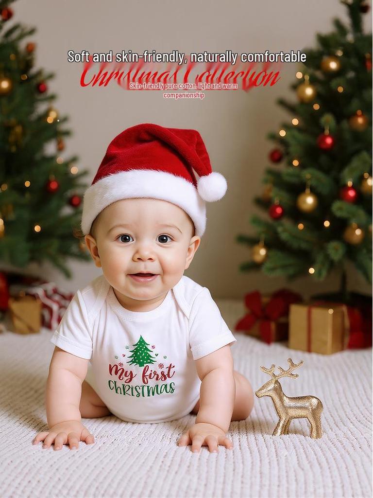 Four Seasons Baby Bodysuit: Newborn Triangle Romper with Christmas Print, Short Sleeve Onesie for Comfortable Outings