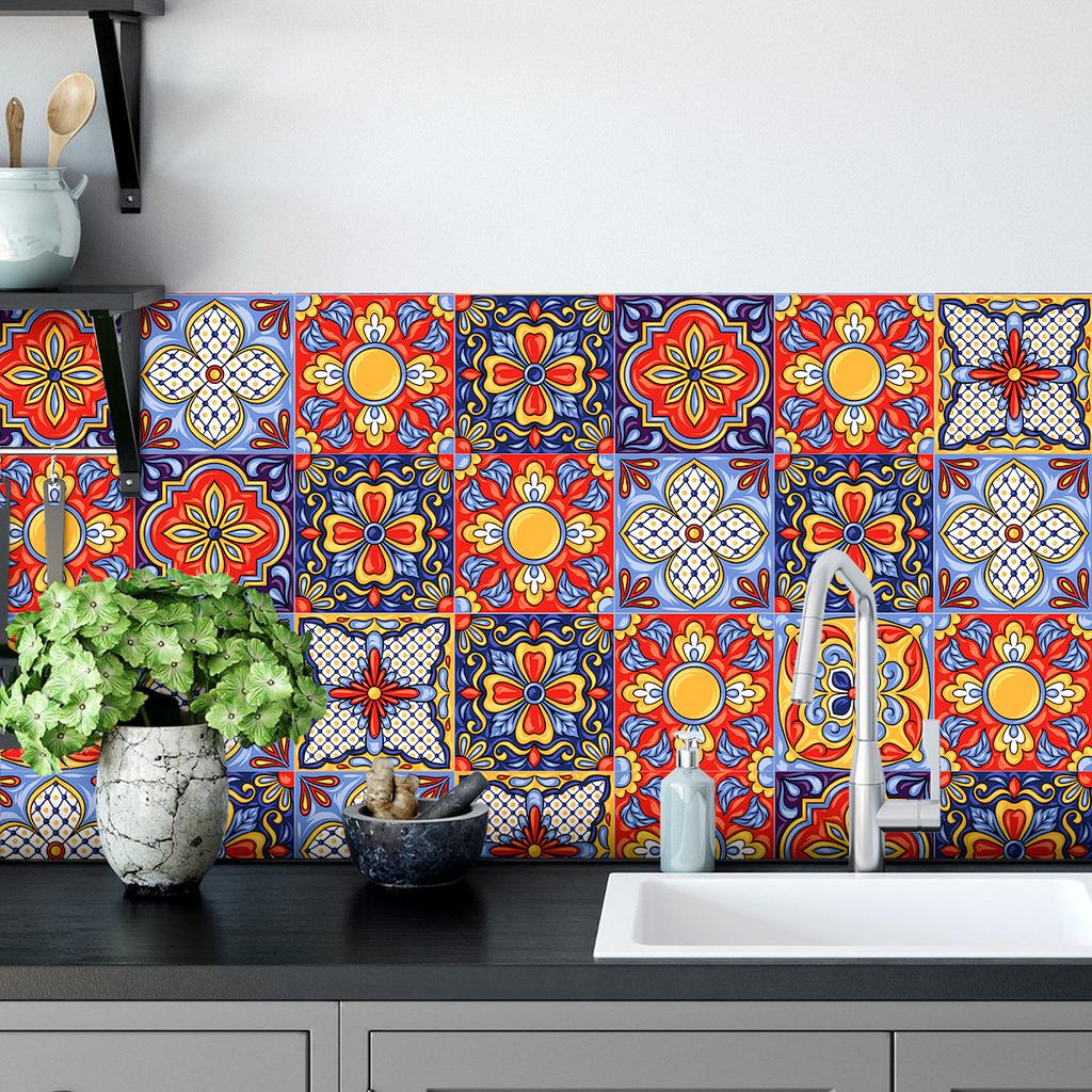 Mediterranean Style Pattern Thickened Anti-Fouling Kitchen Sticker Beautified Decorative Sticker Self-Adhesive Wallpaper